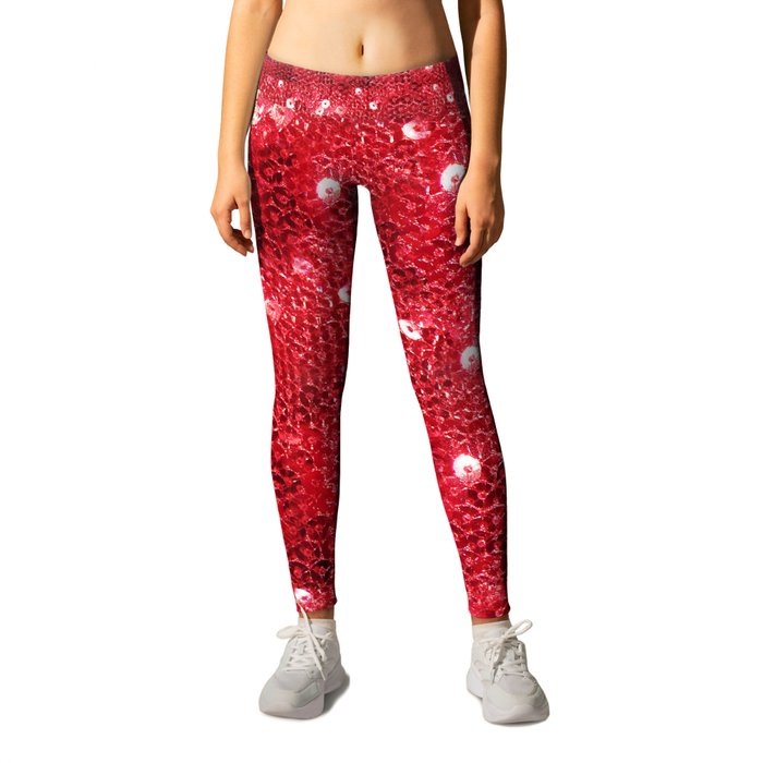 Faux Red Sequin Background Leggings by Gravityx9 | Society6