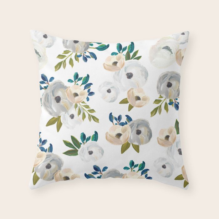 Sweet Blooms Blue & Cream Throw Pillow by Union Shore Society6