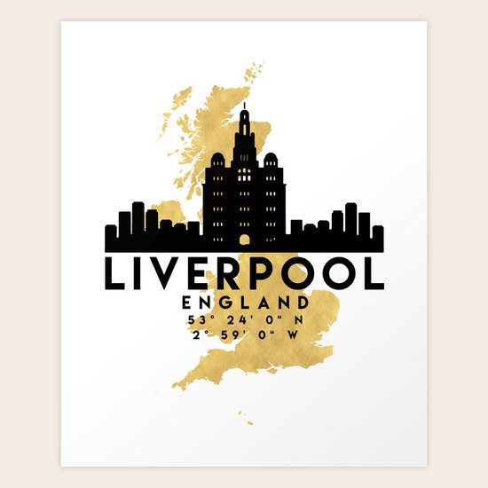 LIVERPOOL ENGLAND SILHOUETTE SKYLINE MAP ART Art Print by ...