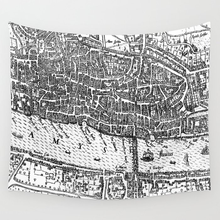 Vintage Map of London England (1593) Wall Tapestry by BravuraMedia  Society6