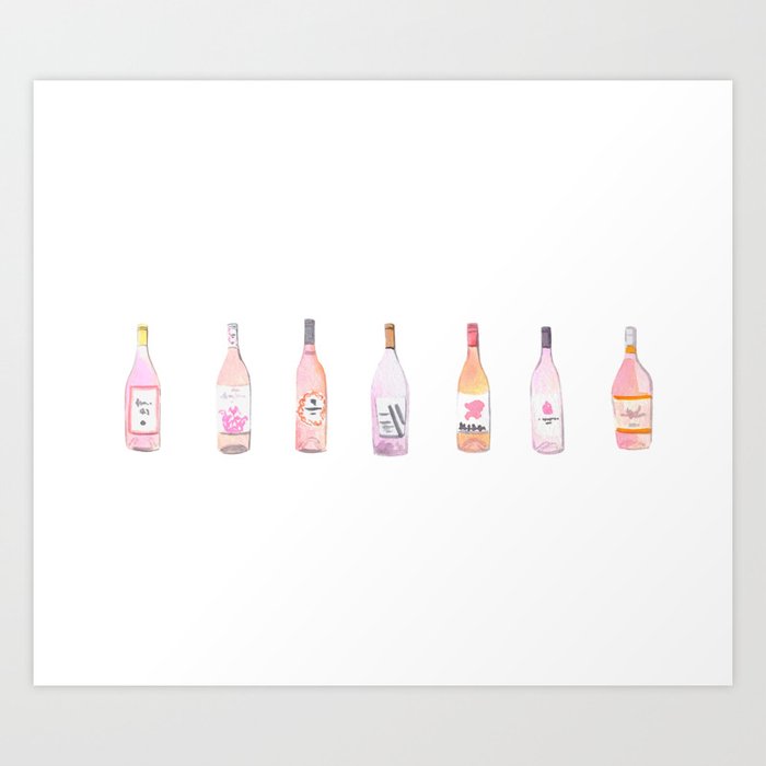 Watercolor Rosé Wine Bottles Art Print by stephanieanne0 | Society6