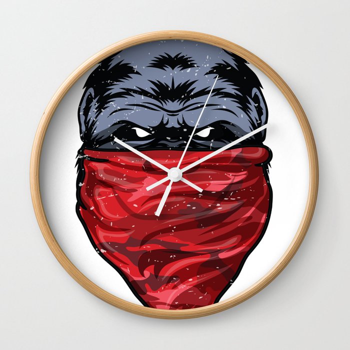 Gorilla Gangster Ape wearing a Red Bandanna Wall Clock by