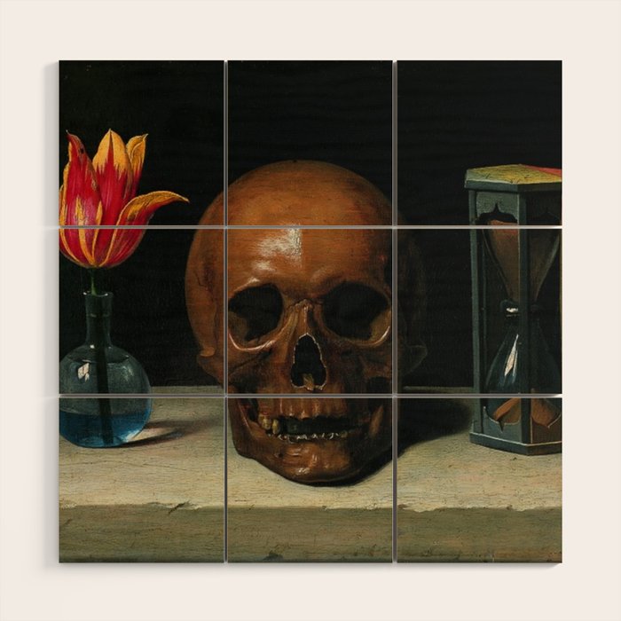 Life, Death, & Time; still life portrait painting with a Skull and