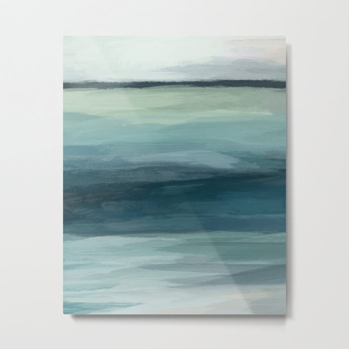 Seafoam Green Mint Navy Blue Abstract Ocean Art Painting Metal Print by rachelelise Society6