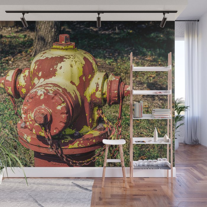 Peeling Red Fire Hydrant East Jordan Iron Works WaterMaster Wall Mural by Enzwell