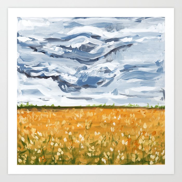 Yellow Flower Field Landscape Painting Art Print by The Cranberry Finch ...