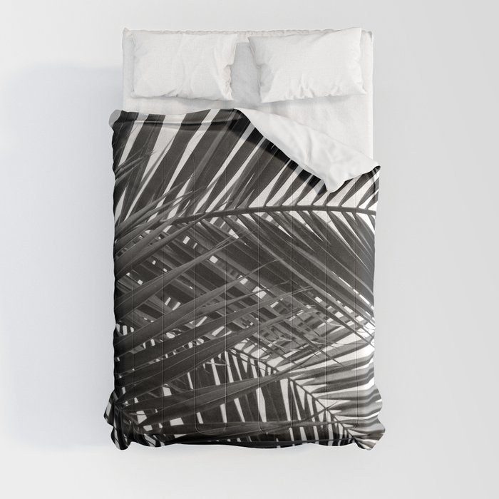 Tropical Palm Leaves - Black and White Nature Photography Comforter by