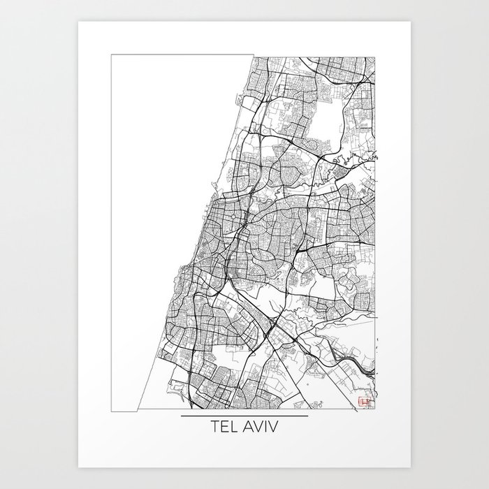Tel Aviv Map White Art Print by City Art Posters | Society6