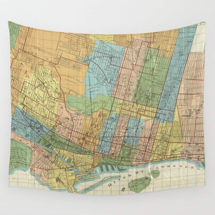 Vintage Map of Montreal (1920) Wall Tapestry by BravuraMedia  Society6