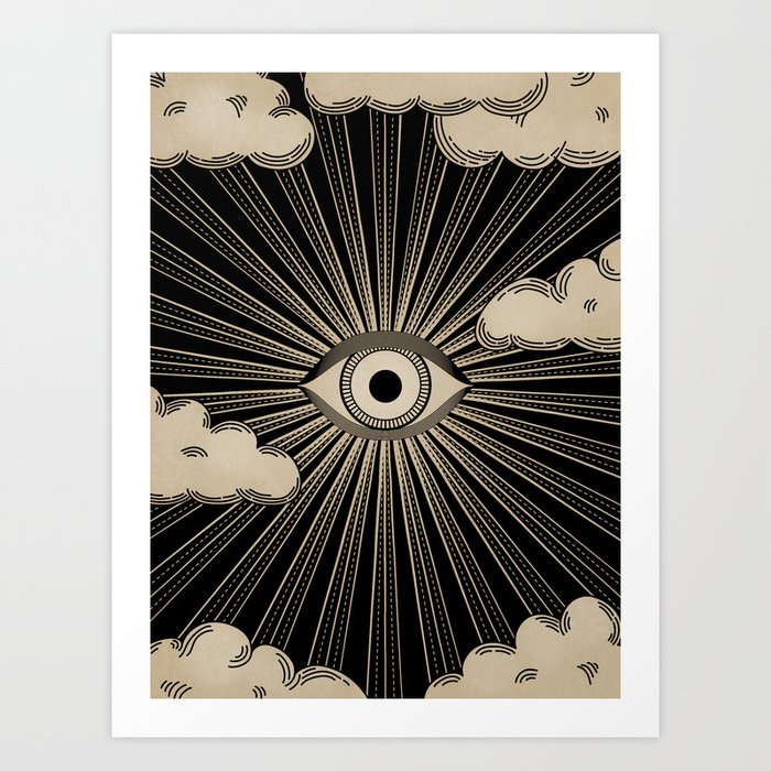 Radiant eye minimal sky with clouds - black and gold Art Print by ...