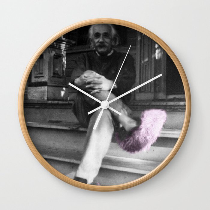 medeklinker Bachelor opleiding Lichaam Satirical Einstein in Fuzzy Pink Slippers Classic E = mc² Black and White  Satirical Photography Wall Clock by Jeanpaul Ferro | Society6
