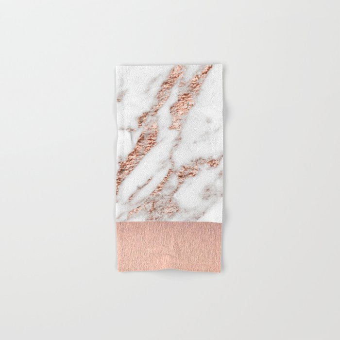 Rose gold marble and foil Hand & Bath Towel by marbleco Society6