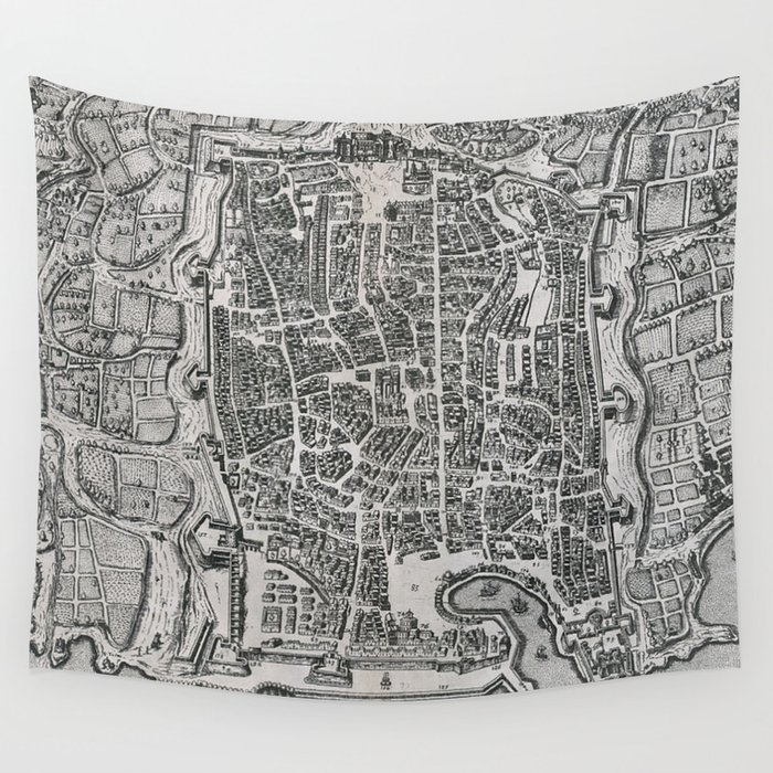 Vintage Map of Palermo Italy (1581) Wall Tapestry by BravuraMedia 