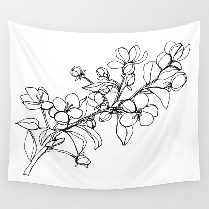 Apple Blossoms A Continuous Line Drawing Wall Tapestry By Kendrashedenhelm Society6