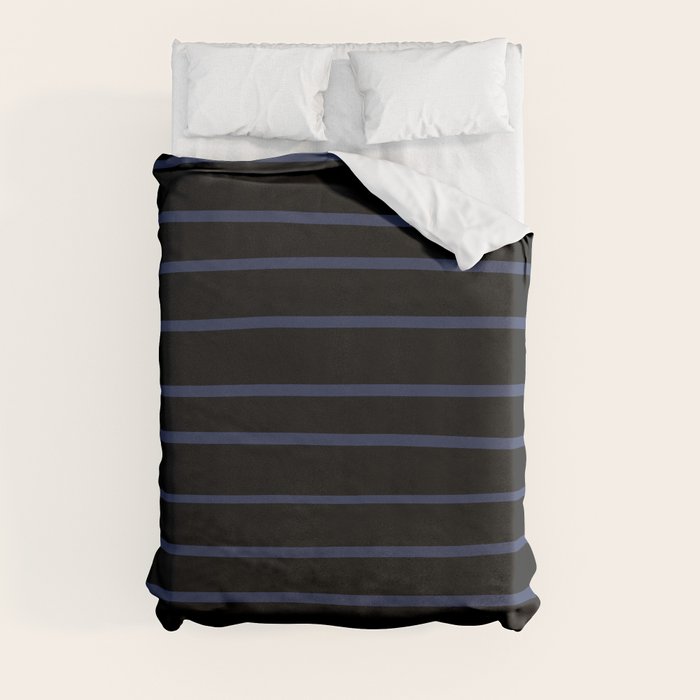 Pantone Blue Depths 193940 Hand Drawn Horizontal Lines on Black Duvet