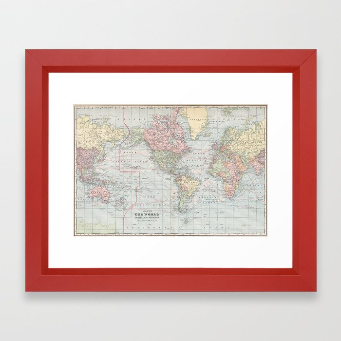 Vintage World Map (1901) Framed Art Print by BravuraMedia Society6