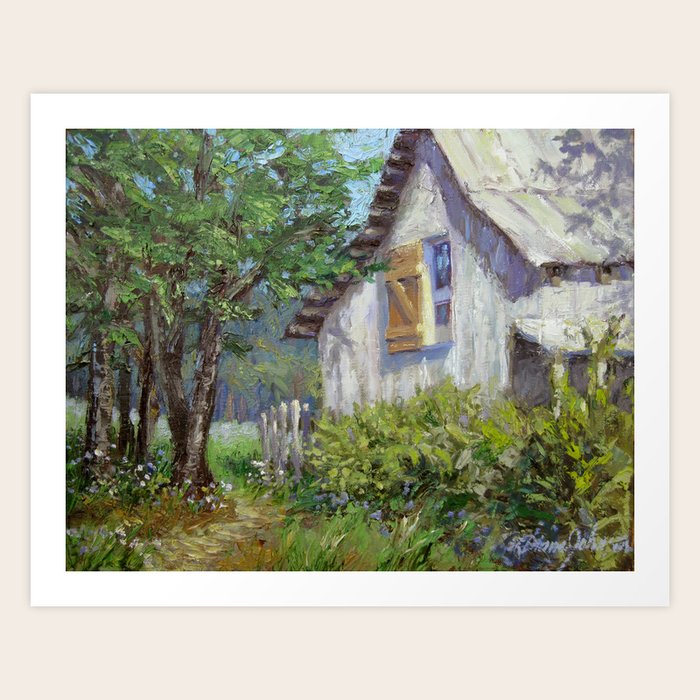 Whitewashed Palette Knife Barn Painting Art Print by L Diane Johnson