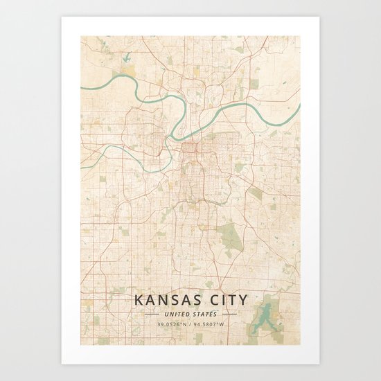 Kansas City, United States - Vintage Map Art Print by designermapart ...