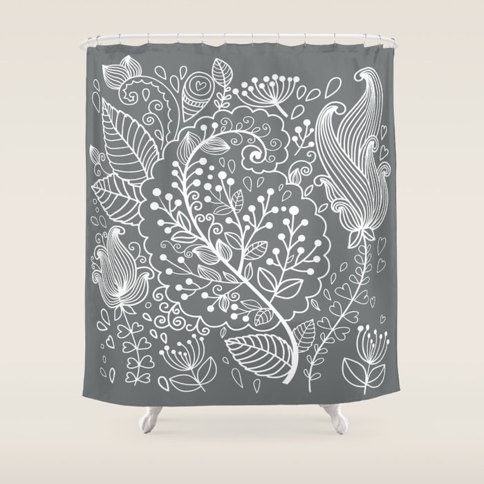 Floral Grey White Shower Curtain by olaholahola Society6
