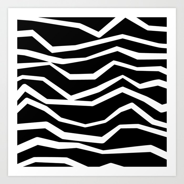 Wavy zig zag lines edgy black and white Art Print by lebensartdesign ...