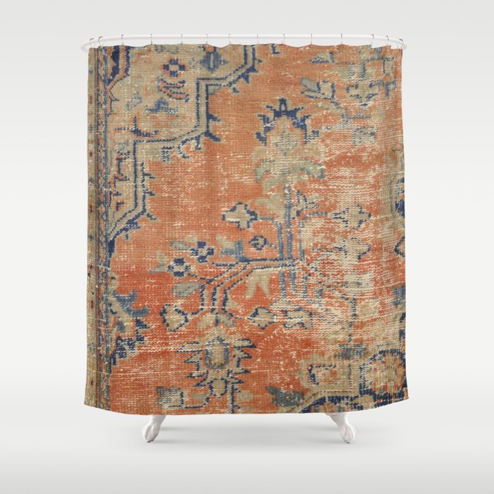 Vintage Woven Navy and Orange Shower Curtain by Jennifer Rizzo Design