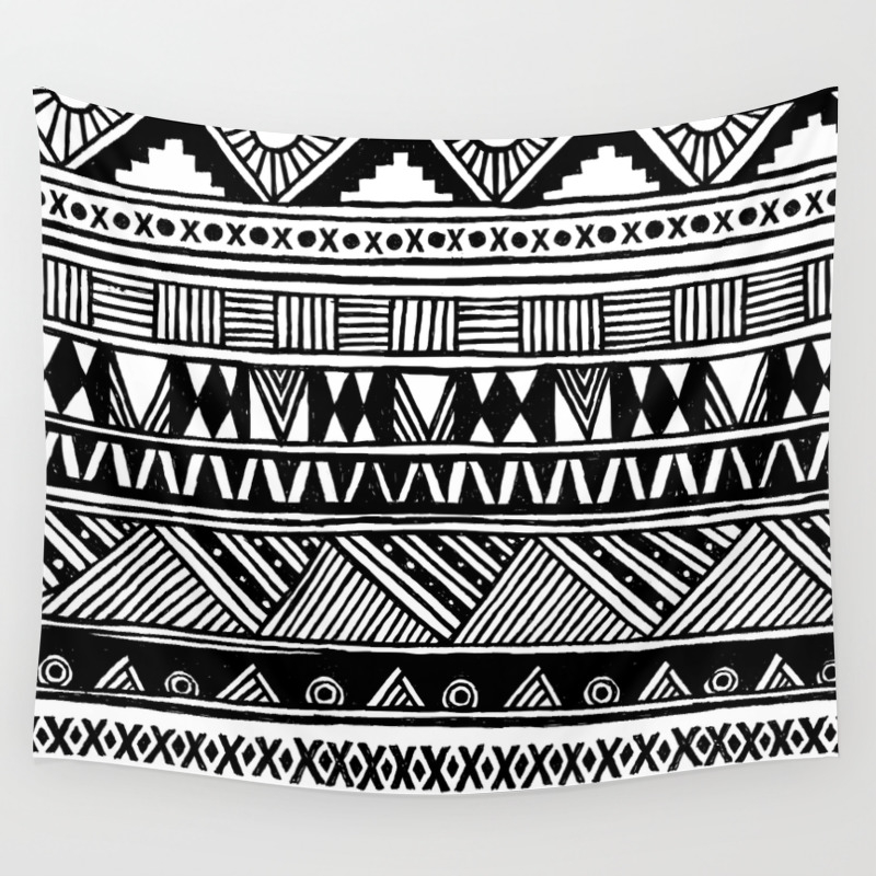 Custom cute patterns black and white Black White Cute Girly Urban Tribal Aztec Andes Abstract Geometric Hand Drawn Pattern Wall Tapestry By Hyakume Society6
