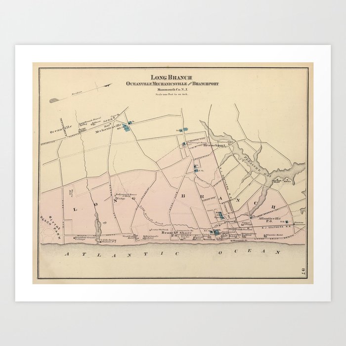Vintage Map of Long Branch NJ (1872) Art Print by BravuraMedia Society6