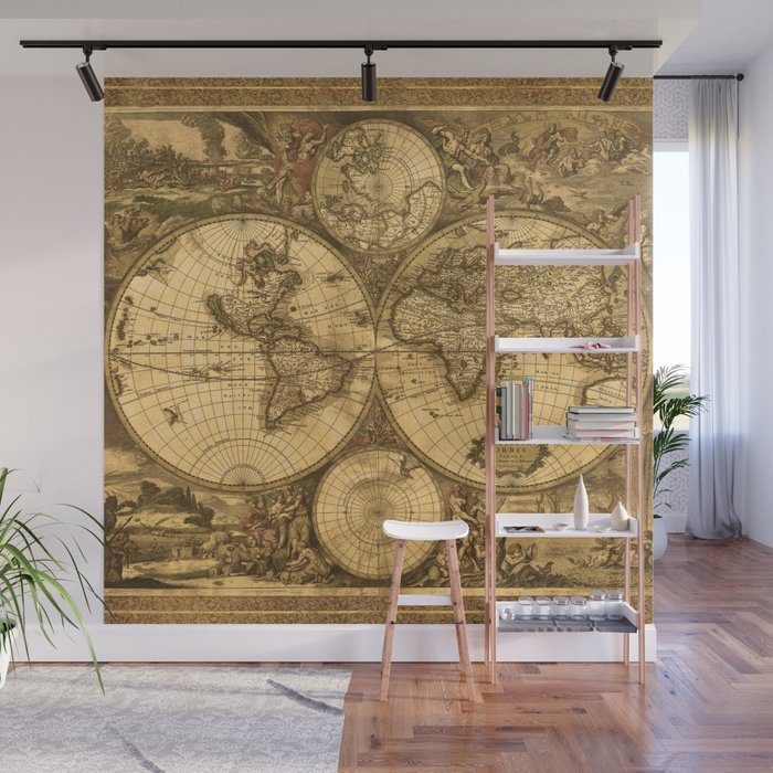 Antique World Map Wall Mural by aura2000 | Society6