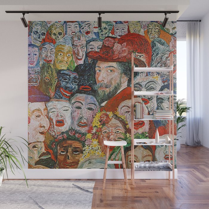 A face in the crowd; Ensor with Masks, selfportrait, Ensor aux masques grotesque art portrait