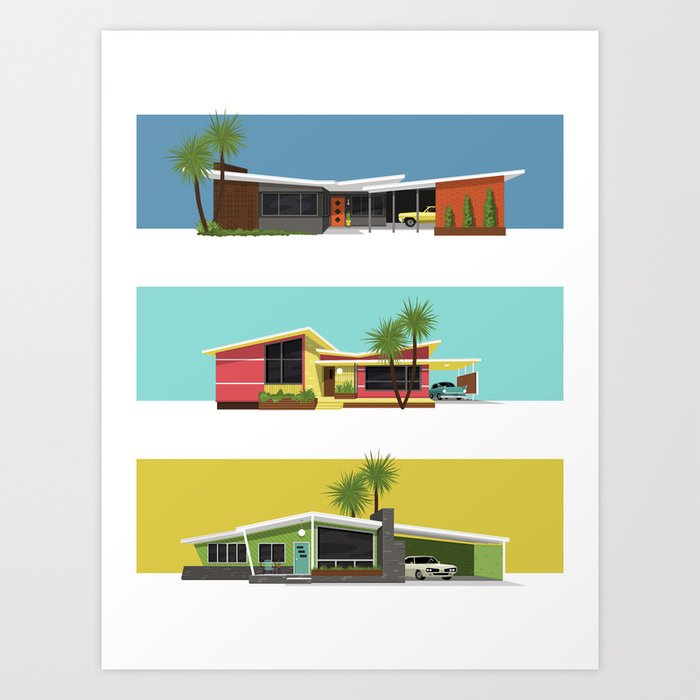 Mid Century Modern Houses 2 Art Print by MidPark Prints | Society6