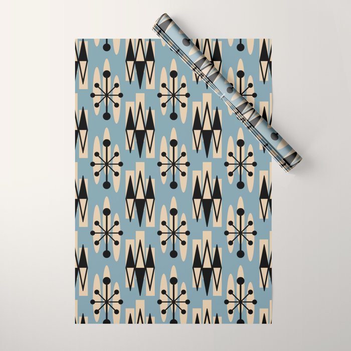 Retro Mid Century Modern Atomic Triangles 732 Blue and Black Wrapping