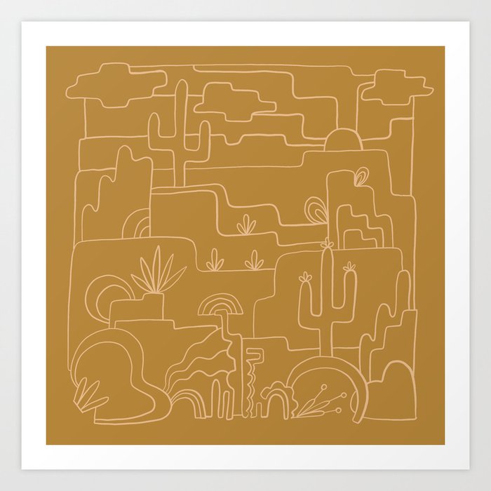 saguaro cactus line drawing Art Print by Urban Wild Studio Supply