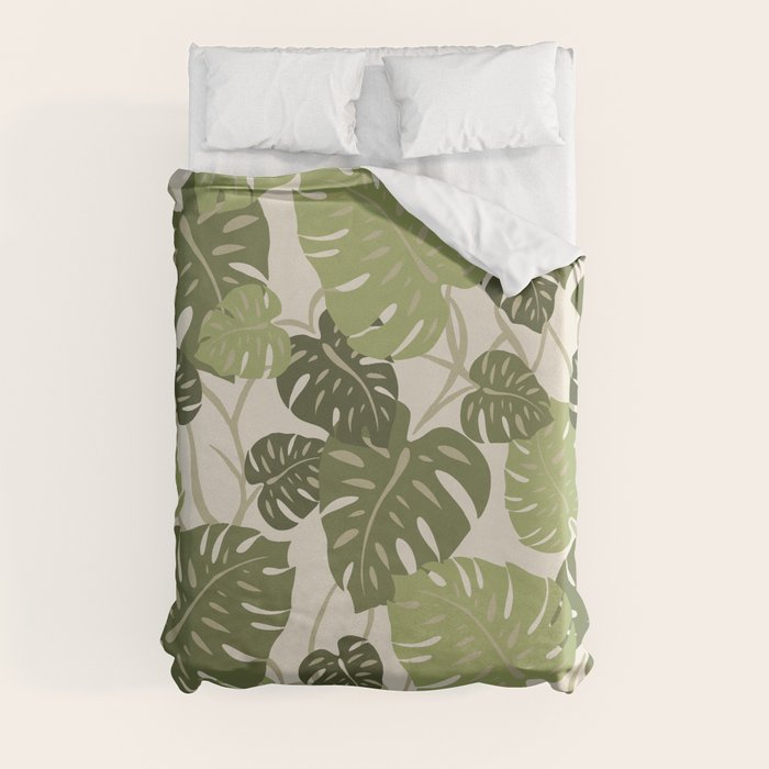 Cliff Hanger Monstera Leaf Hawaiian Print Duvet Cover by