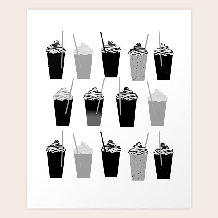 Coffees black and white iced coffee pattern print cafe mocha