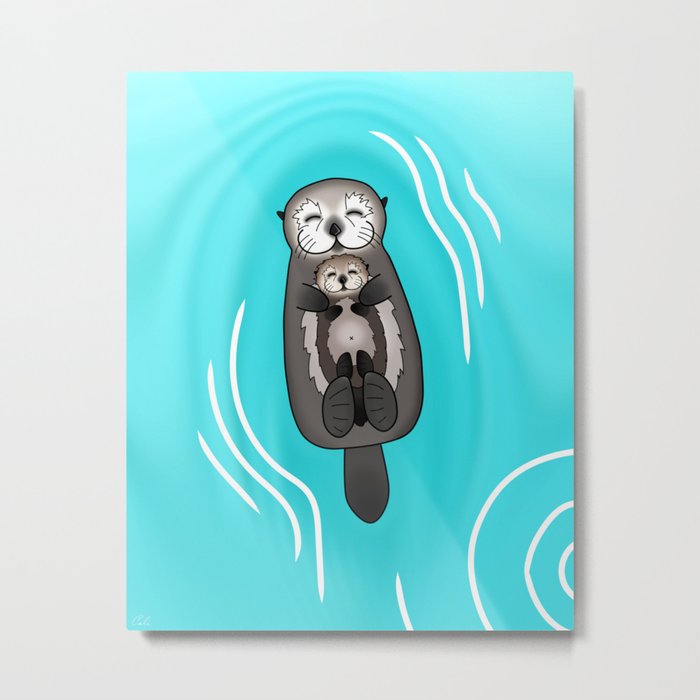 Mother and Pup Sea Otters - Mom Holding Baby Otter Metal Print by ...