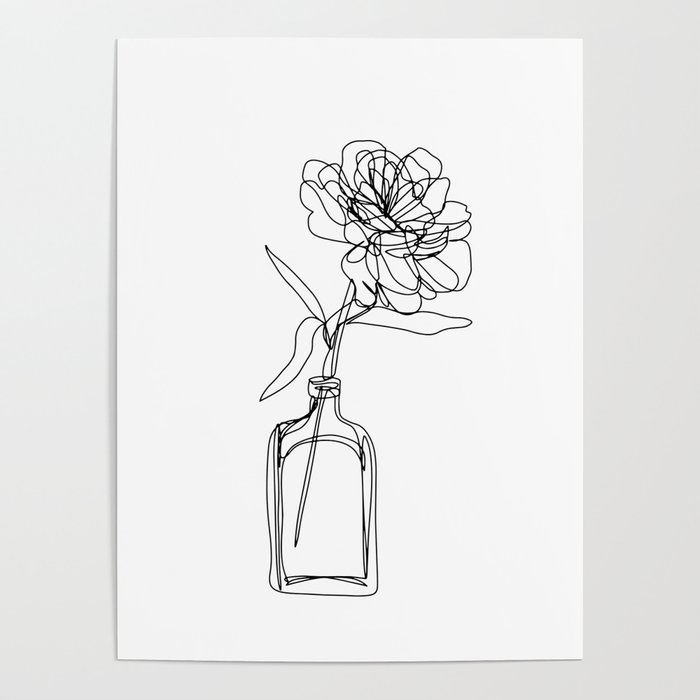 images Single Flower Drawing Black And White minimal single line drawing of flower in vase black and white peony rose poster by katerina brabcova