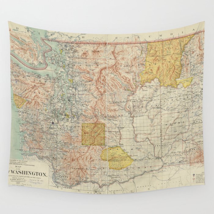 Vintage Map of Washington State (1897) Wall Tapestry by BravuraMedia  Society6