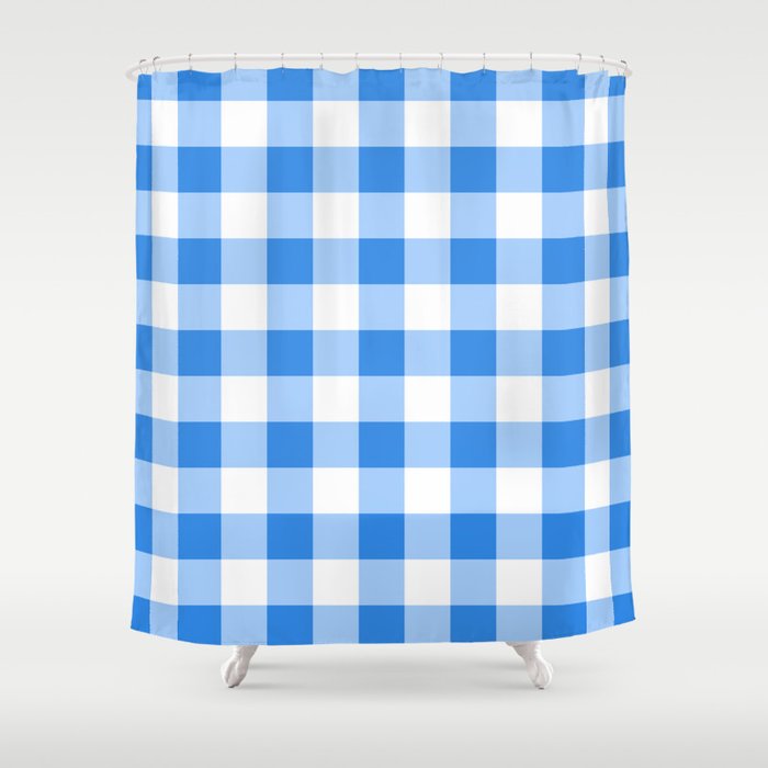 Blue & White Gingham Shower Curtain by Christyne Society6