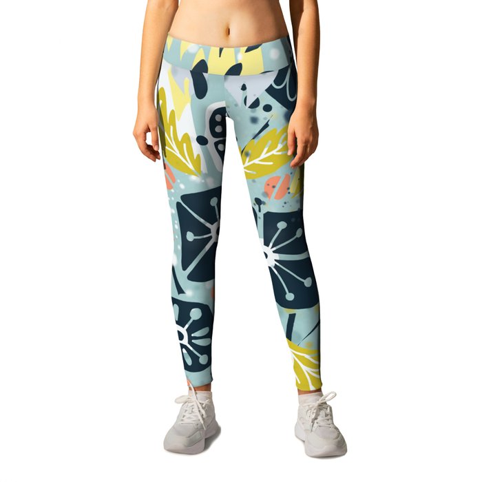 Midcentury flower illustration Leggings by DESIGN d annick | Society6