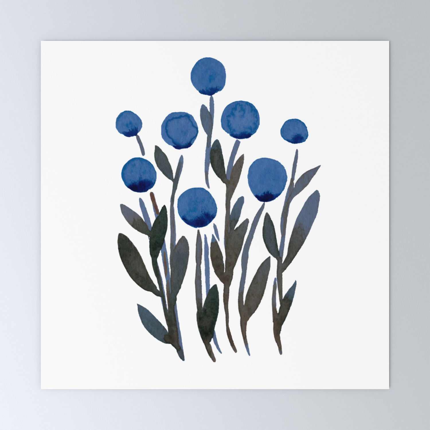 Simple Watercolor Flowers Midnight Blue Mini Art Print By Wackapacka Society6