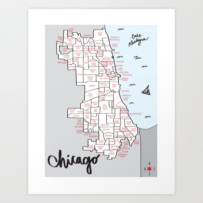 Illustrated Map of Chicago Neighborhoods Art Print by McCarty