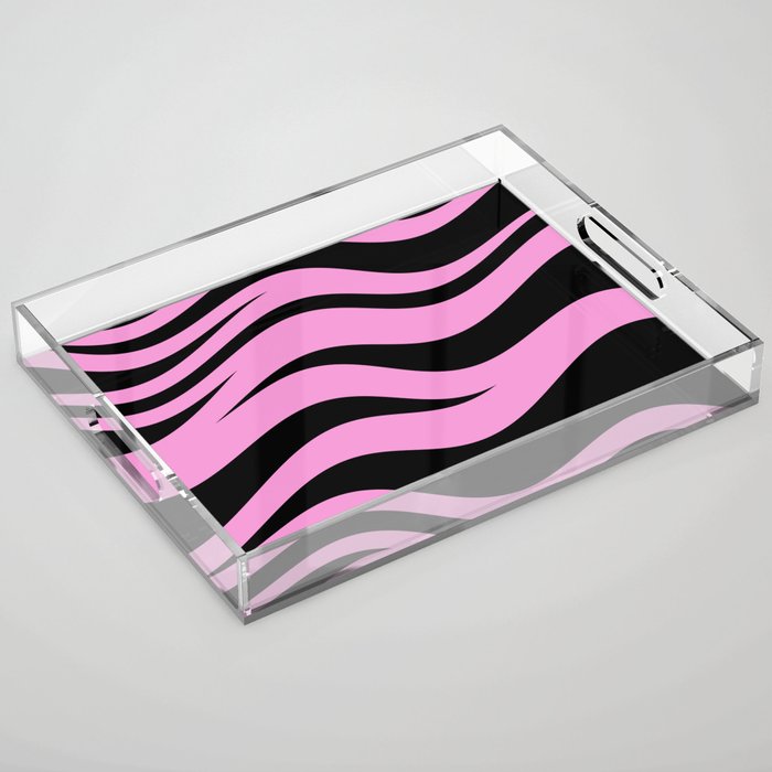 Black On Pink Zebra Stripes Acrylic Tray