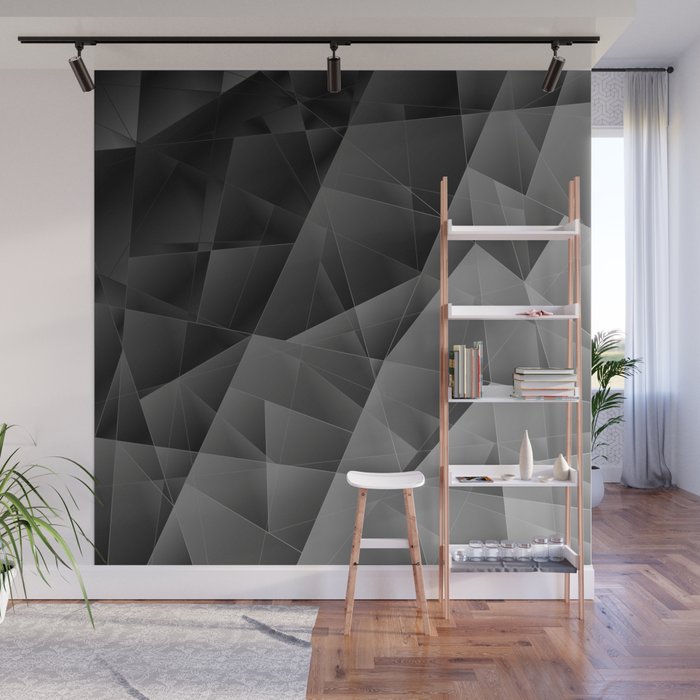 Instituut Startpunt De neiging hebben Metal sharp pattern of chaotic black and white fragments of glass, foil,  highlights silver ingots. Wall Mural by Grachyhamr | Society6