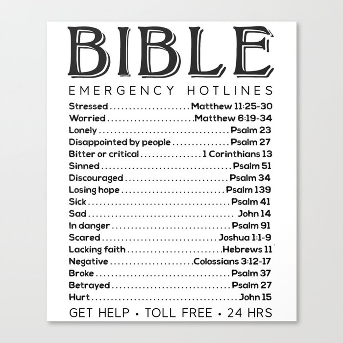 bible hotline emergency numbers canvas print by skullduggerie society6