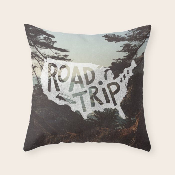 Road Trip USA big sur Throw Pillow by Society6