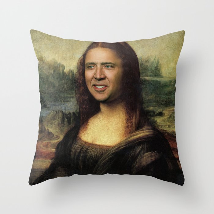 Nicholas Cage Mona Lisa face swap Throw Pillow by FaceShifter | Society6