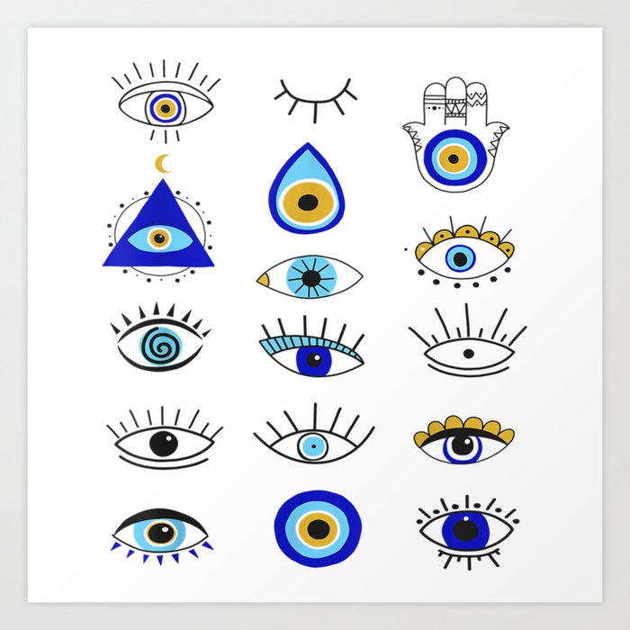 Evil Eye Curse Protection Hand of Hamsa Seeing Eyes Evil Eye Art Print