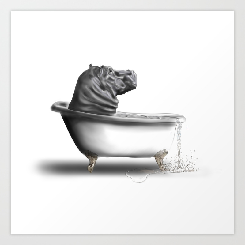 Hippo In Bath Art Print By Art By Blanshie Society6