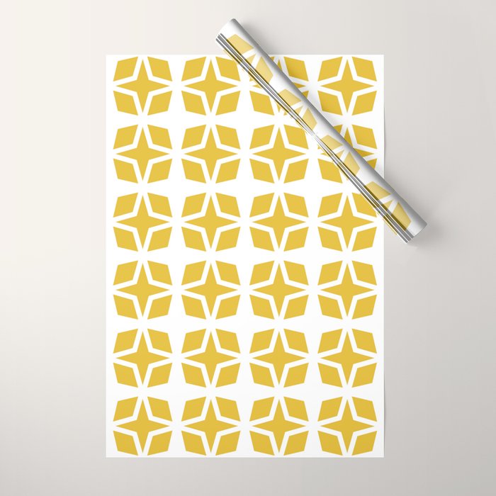 Mid Century Modern Star Pattern Mustard Yellow 551 Wrapping Paper by