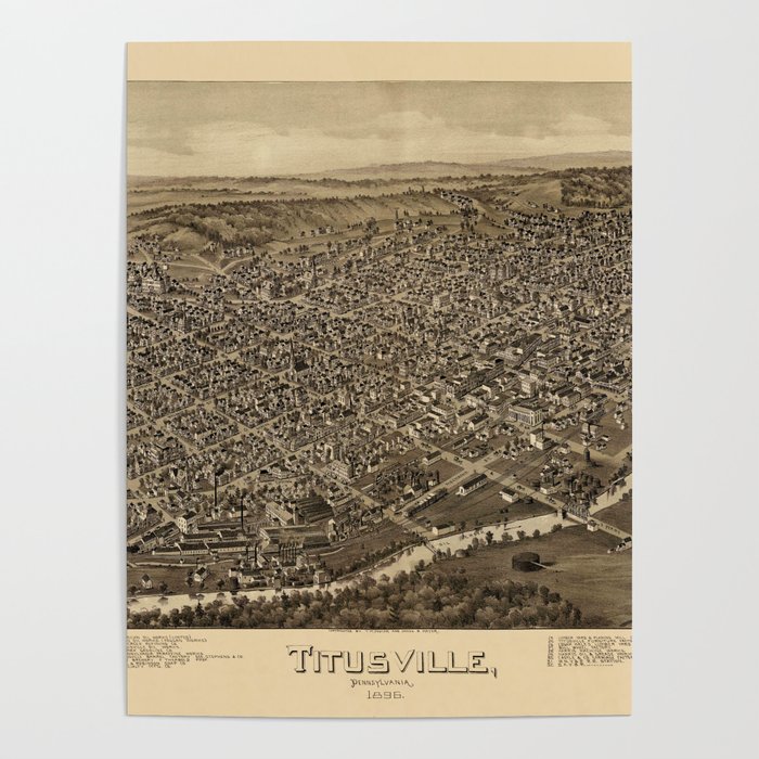 Map Of Titusville 1896 Poster by Vintage Maps & Prints Society6